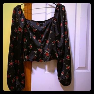 Forever21 Floral Woven Top Black/Red SIZE SM